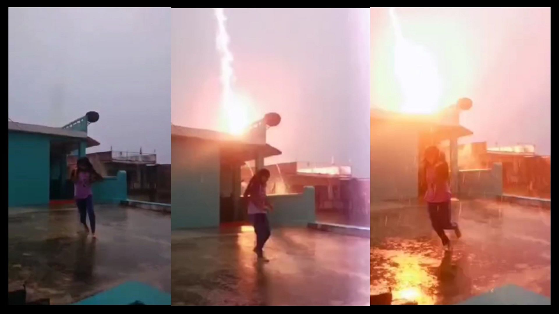 The girl was making reels in the rain Then lightning struck from the sky viral video