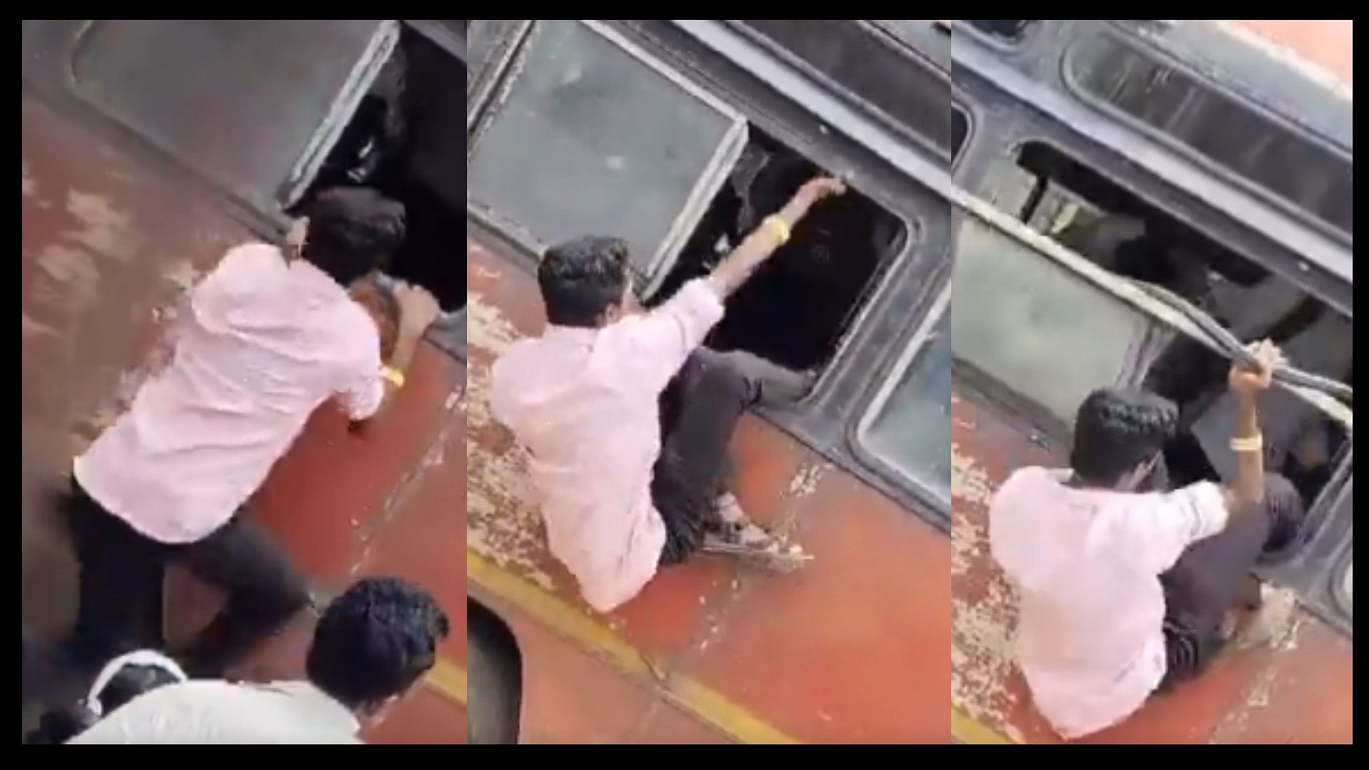 The man was entering through the window of the bus to get a seat video goes viral on social media