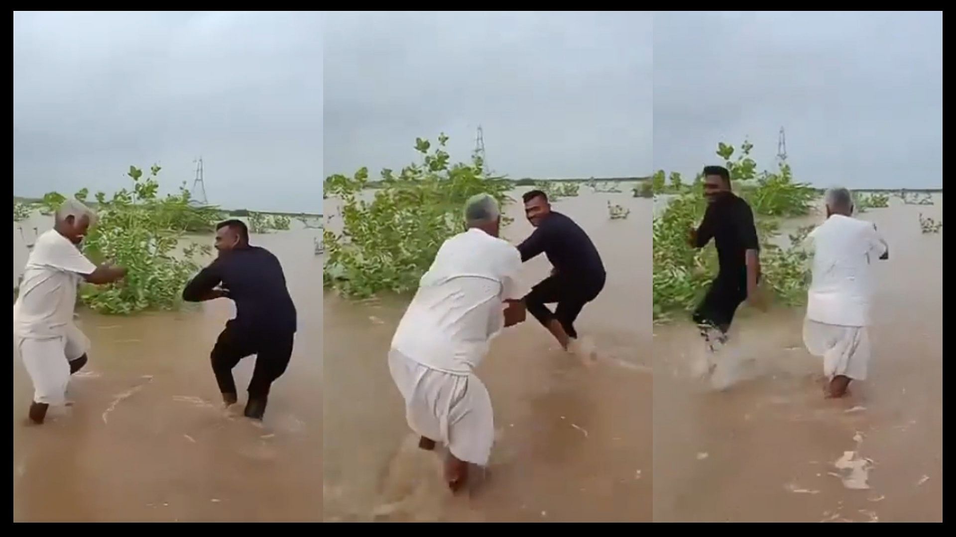 Father did amazing dance with son during rain video went viral on social media