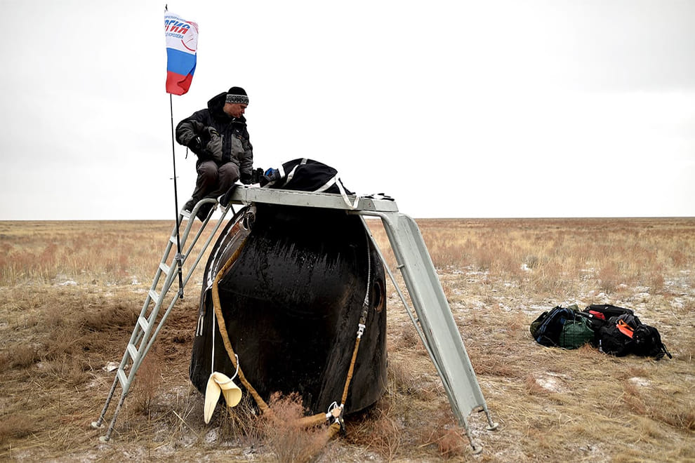 International Space Station's 'one year crew' returns to Earth