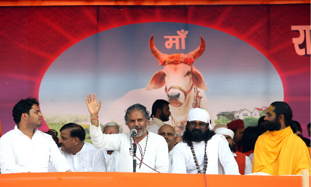 cow should be mother of nation protest at janta mantar delhi  