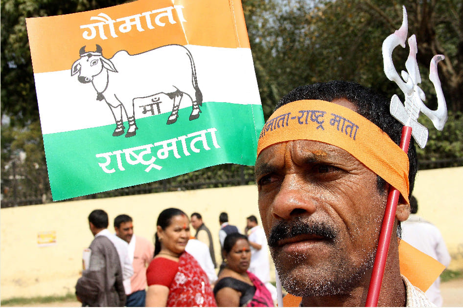 cow should be mother of nation protest at janta mantar delhi  