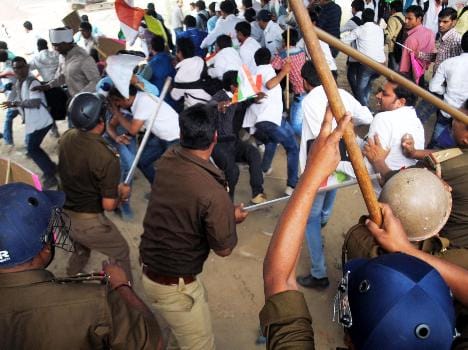 Police lathi charged at protesters.