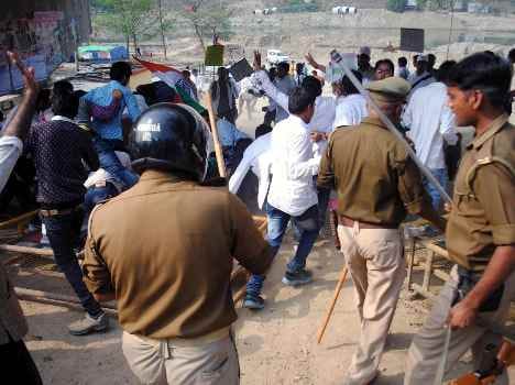 Police lathi charged at protesters.