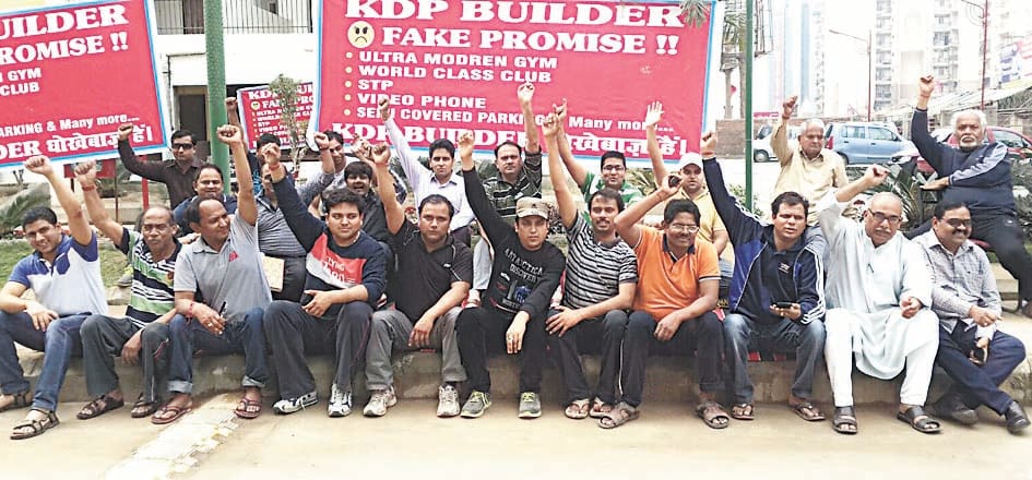 On road against builder residents