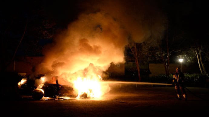 police vehicles were burnt in violence