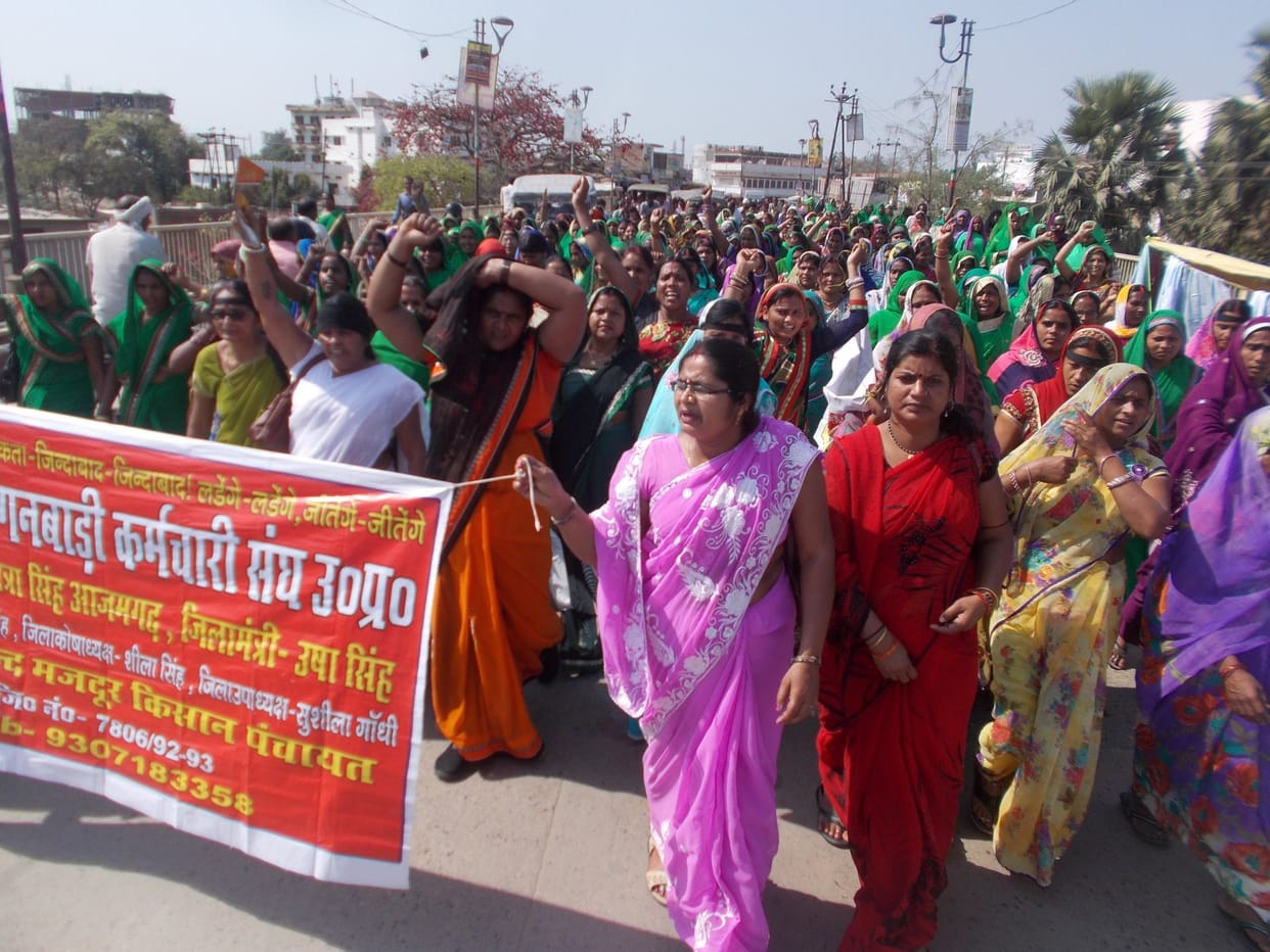 Anganwadi workers demonstrate