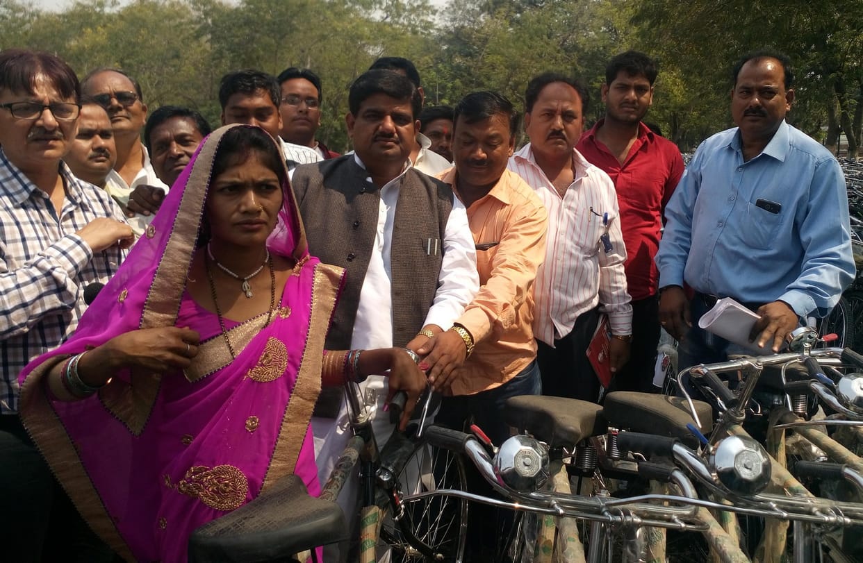 Workers distributed bicycles