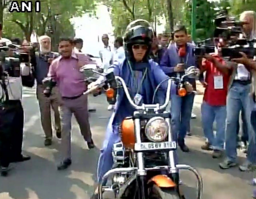 Congress MP Ranjeeta Ranjan comes to Parliament on Bike.