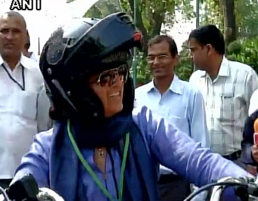 Congress MP Ranjeeta Ranjan comes to Parliament on Bike.
