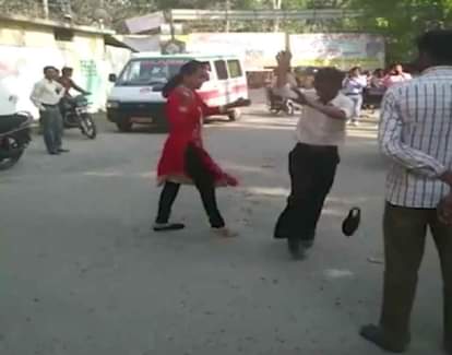 Women beating a man for eve teasing