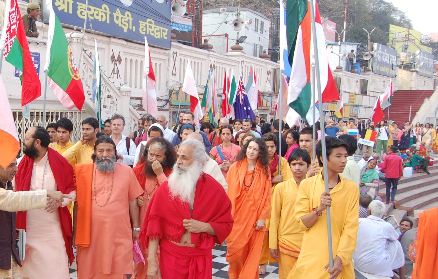yoga performer march for clean ganges in haridwar.