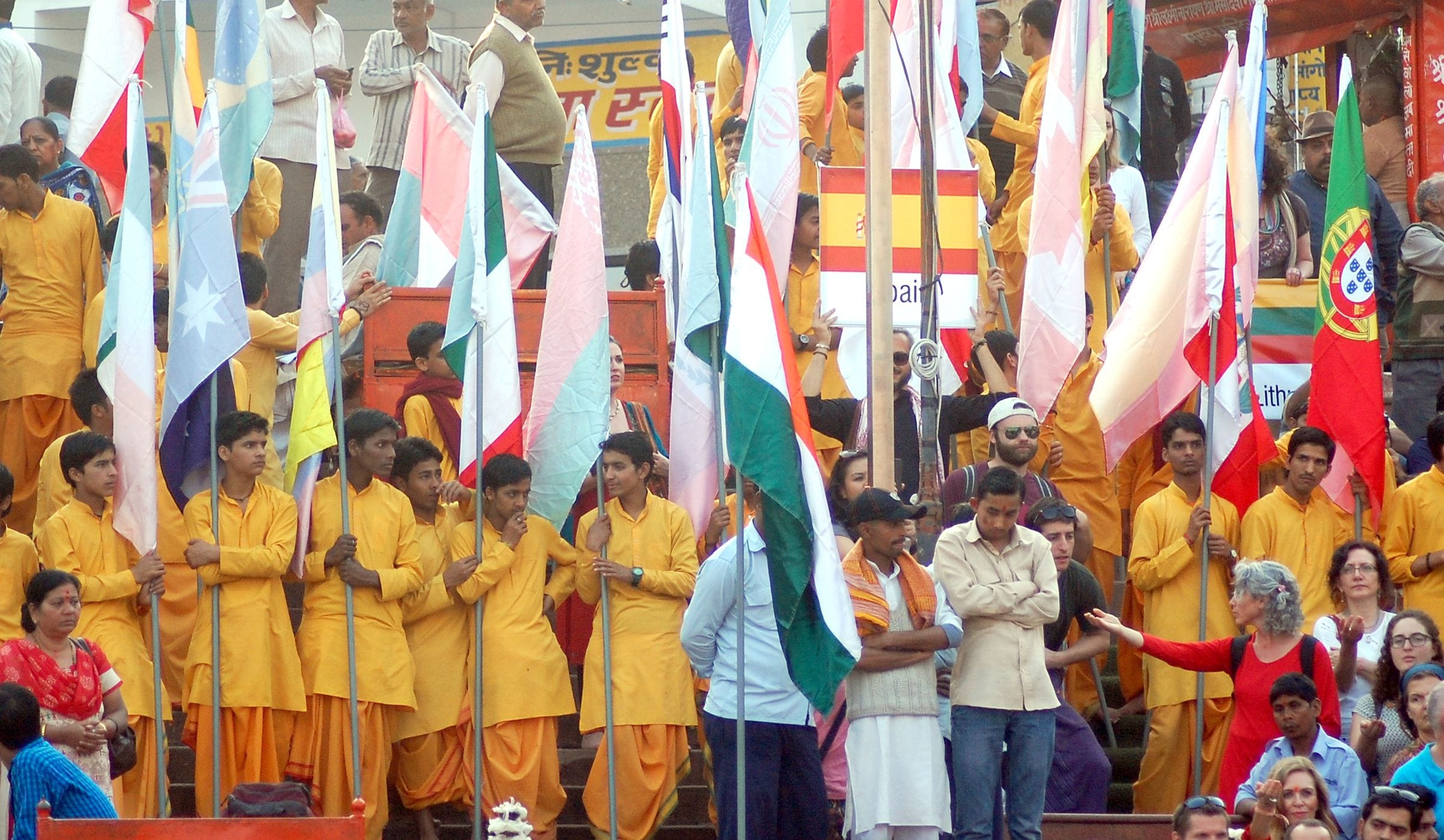 yoga performer march for clean ganges in haridwar.