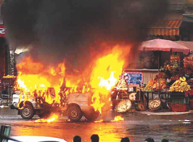 car, fire, stamped