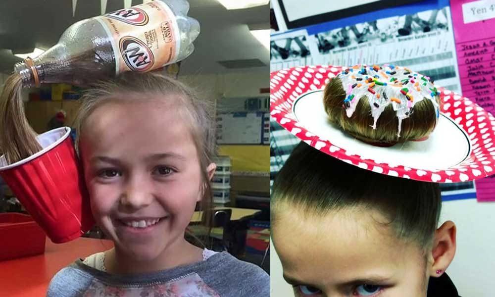 Weird hairdo of children on crazy hair day