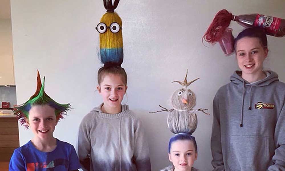 Weird hairdo of children on crazy hair day