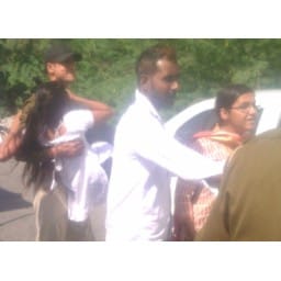 a girl student, injured from  narnoul SP car