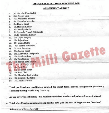 no govt policy to muslims for yoga teacher