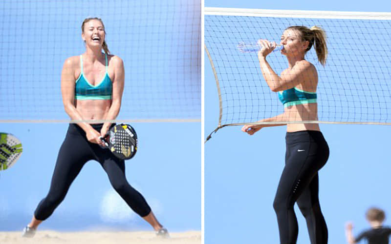 maria sharapova traing in beach