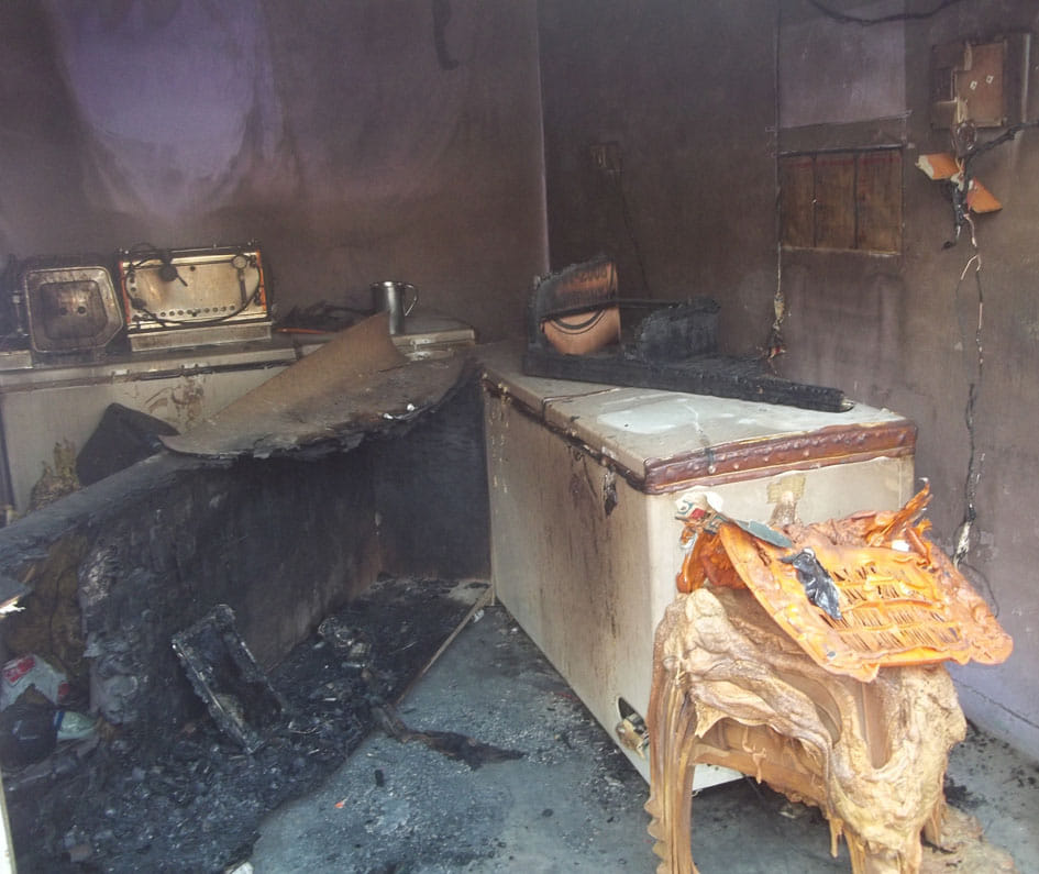 Burned in a fire caused by a short circuit and a half million items