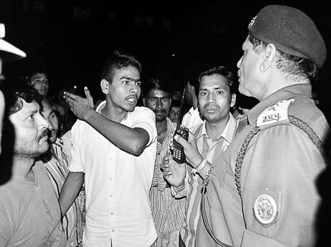 Angry villagers blocked the way 