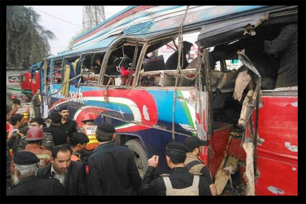 bomb blast in bus, 15 people died on the spot