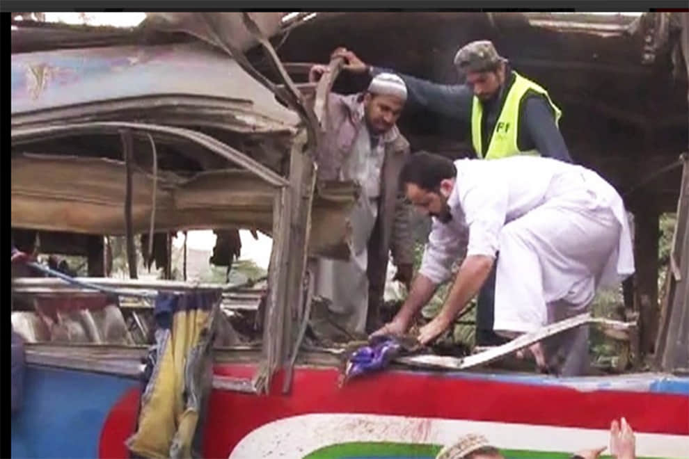 bomb blast in bus, 15 people died on the spot