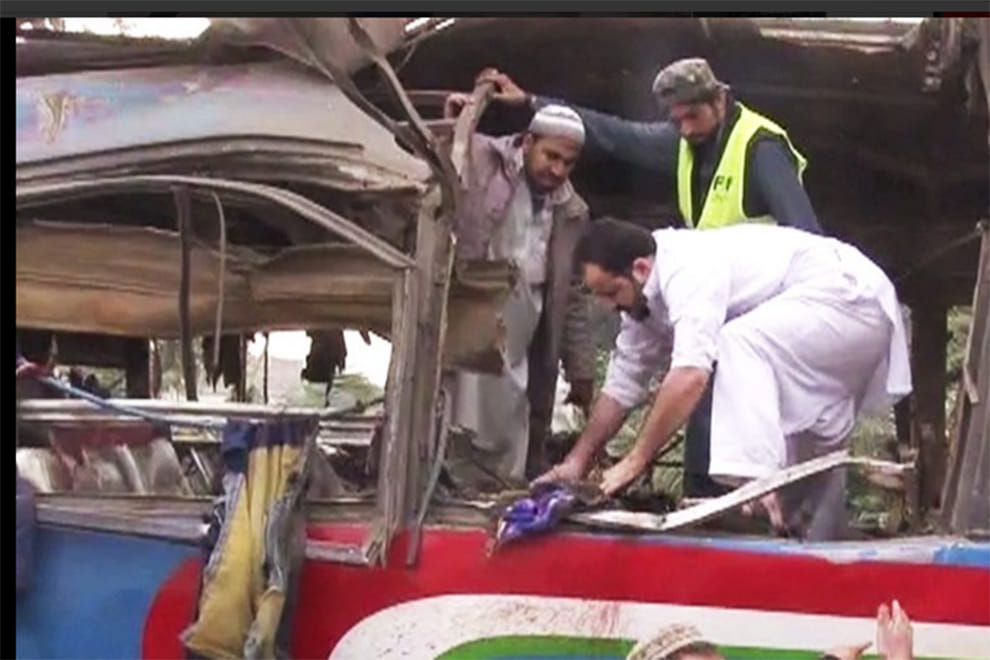 bomb blast in bus, 15 people died on the spot