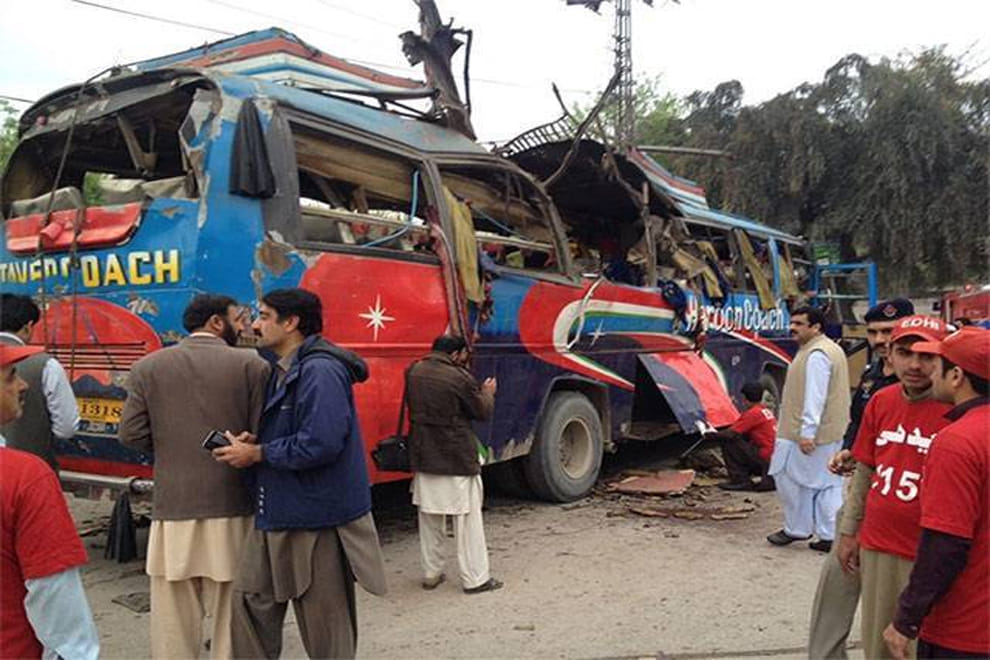 bomb blast in bus, 15 people died on the spot
