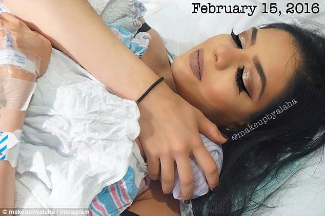 woman gives birth to while doing her makeup