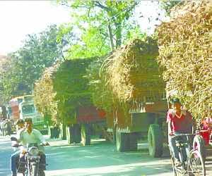 Overloaded tractor trolley turnaround