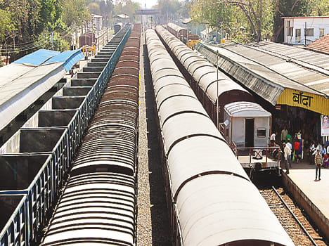  Four freight trains on the track, passenger trains