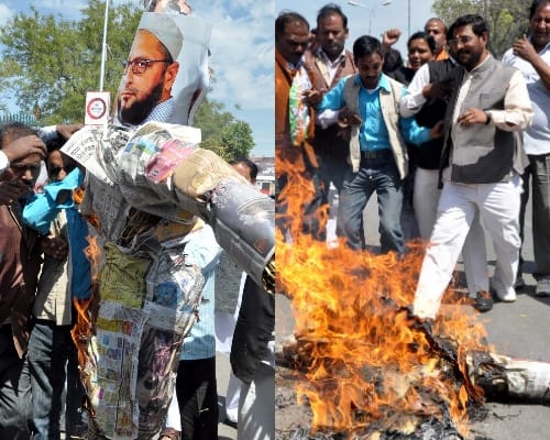  protest on asaduddin owaisi remark.