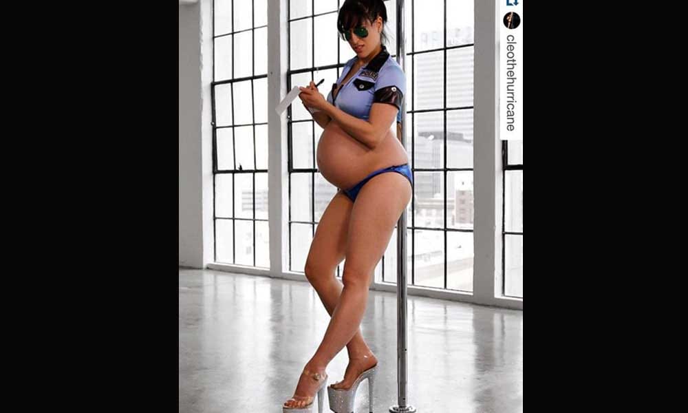 Pregnant Pole dancer poses sexy before delivery