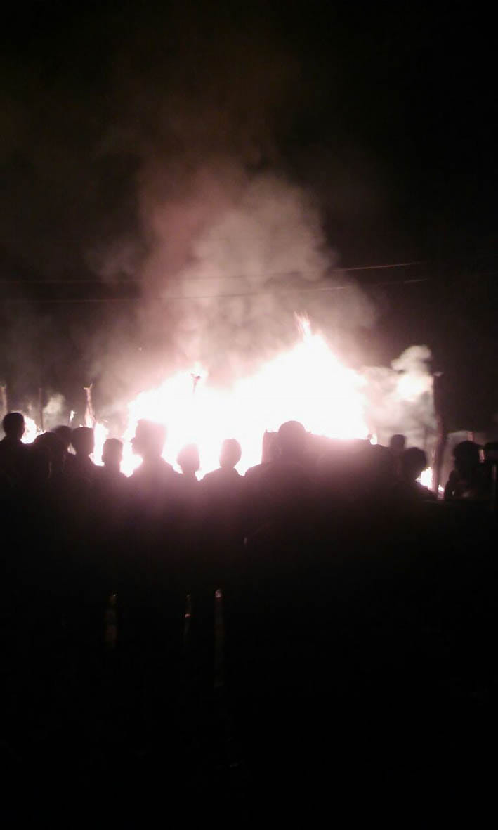   Six huts on fire