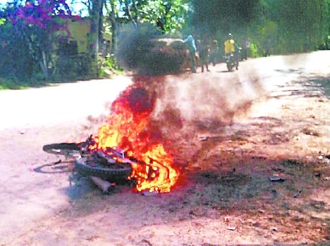 bike burn after hit with jeep