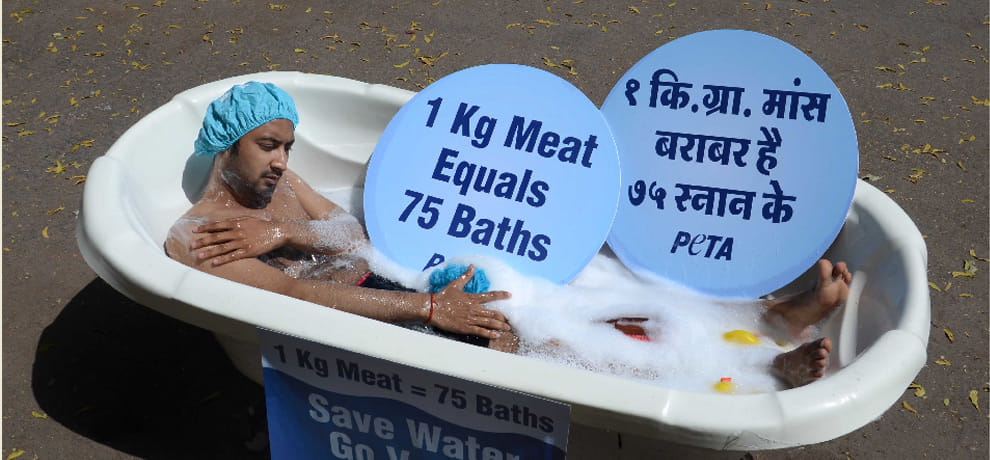 on the road a person bath in a tub
