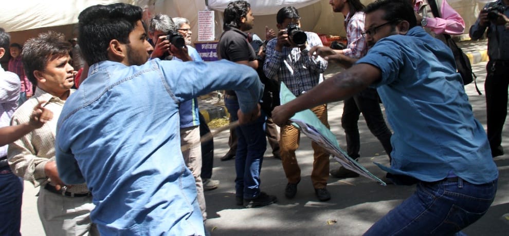  Two groups clashed at Jantar Mantar, student beaten during protest.