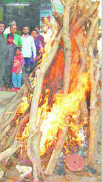 Bonfire of ritual worship throughout the district