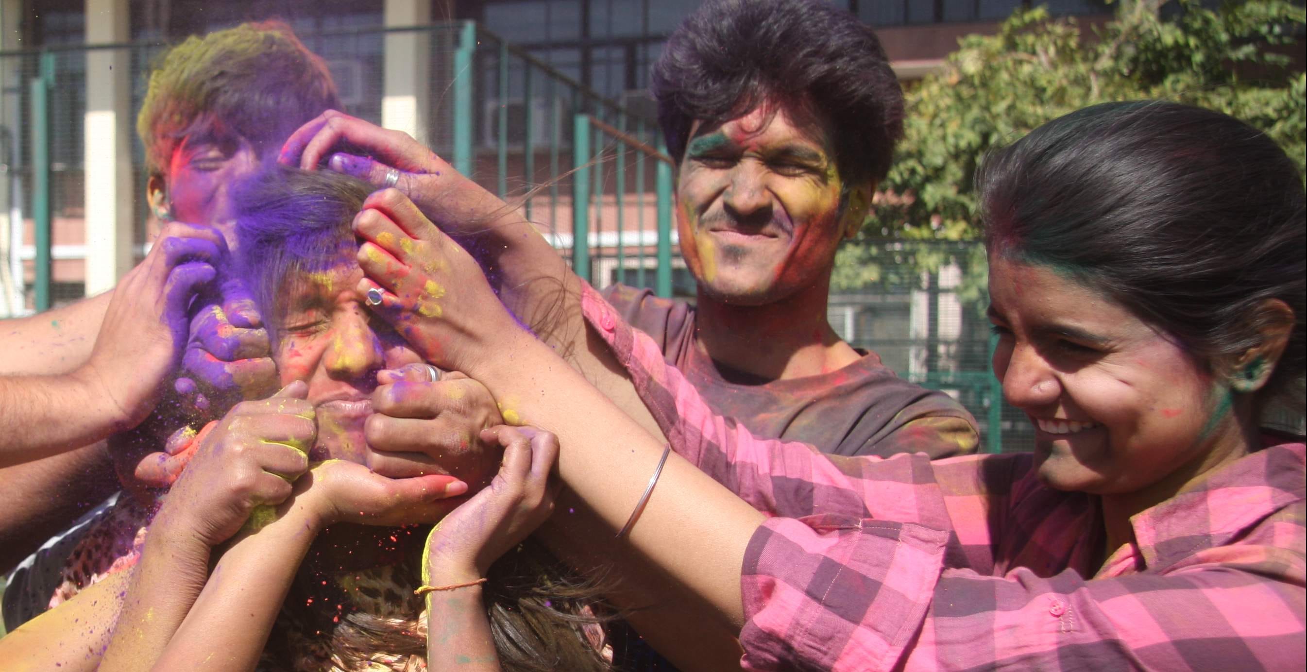 holi, holi celebration, holi festival, punjab university, chandigarh