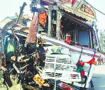 The truck smashed by train in crossing