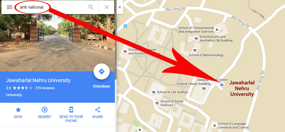  google search is showing jnu on anti national and sedition