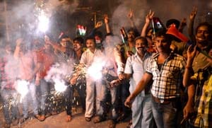 Celebration on team India 's victory 