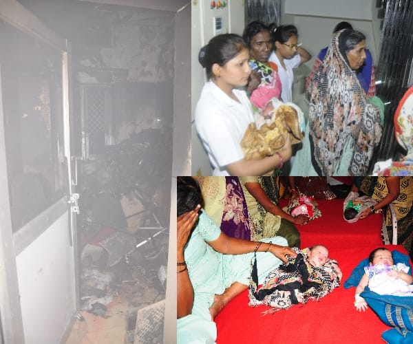 Pics of fire in Jhalkari bai hospital in Lucknow.