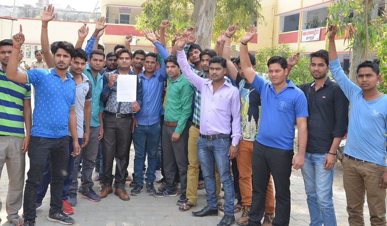 Selected candidates protest.