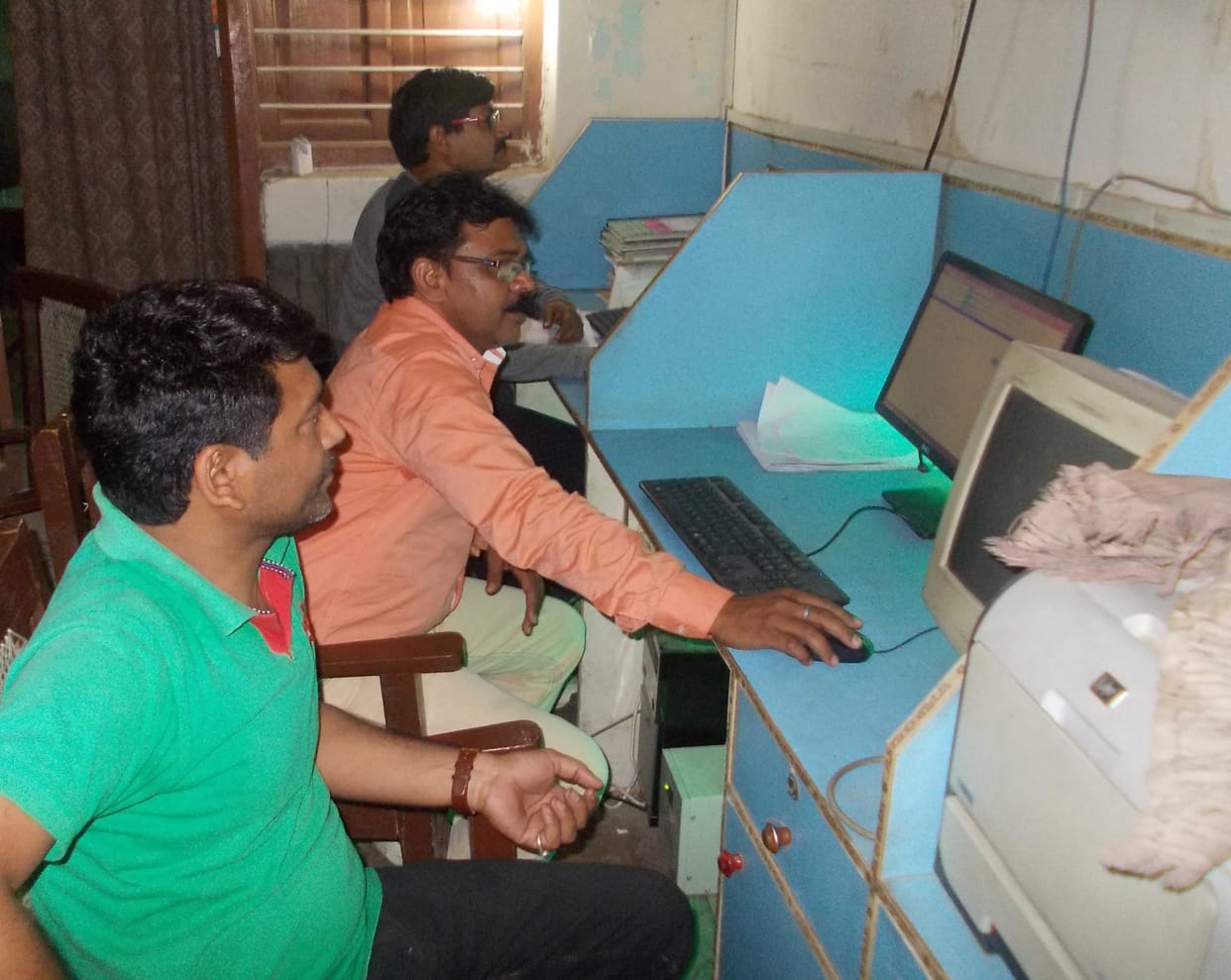 Employees in offices work late