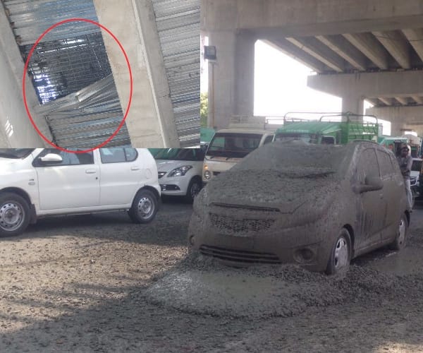 lucknow metro flyover r cement falls on car