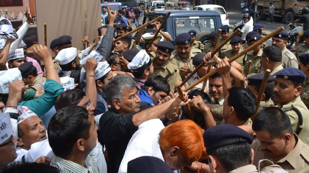  69 AAP party activists arrested.
