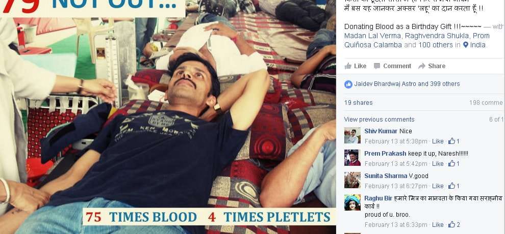  naresh sharma donate blood 83 times