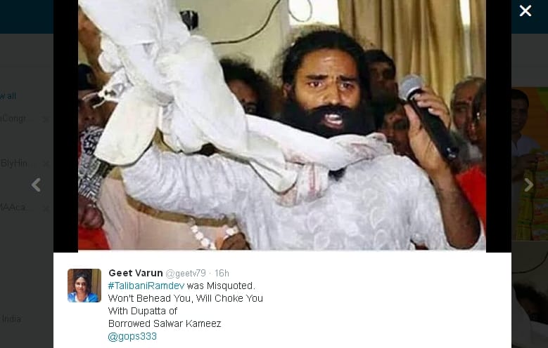 baba ramdev, TalibaniRamdev, baba ramdev controvertional statement, twitter, chandigarh